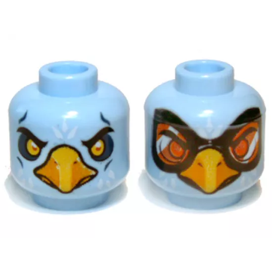 Minifigure, Head Dual Sided Alien Chima Eagle with Beak, Yellow Eyes / Orange Goggles Pattern