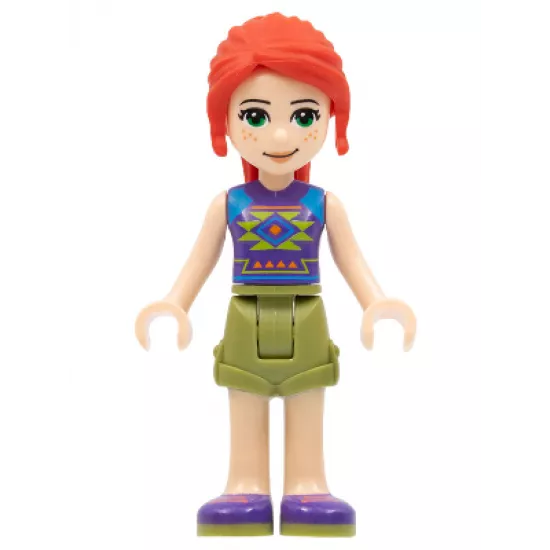 Friends Mia, Olive Green Shorts, Dark Purple Shoes and Top with Diamonds and Triangles