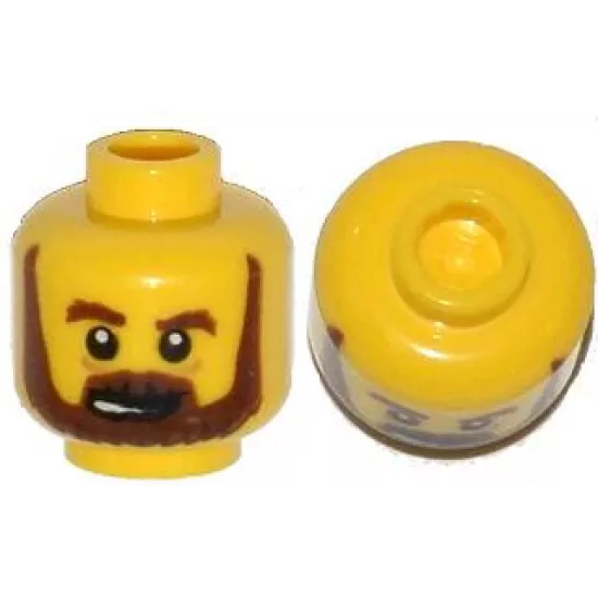 Minifigure, Head Beard Brown, Bushy Eyebrows, Lines under Eyes, Open Mouth Pattern