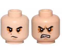Minifigure, Head Dual Sided SW Black Eyebrows, Sunken Eyes, Red Beauty Mark / Mole, Concerned / Angry Pattern (Kylo Ren)