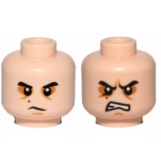 Minifigure, Head Dual Sided SW Black Eyebrows, Sunken Eyes, Red Beauty Mark / Mole, Concerned / Angry Pattern (Kylo Ren)
