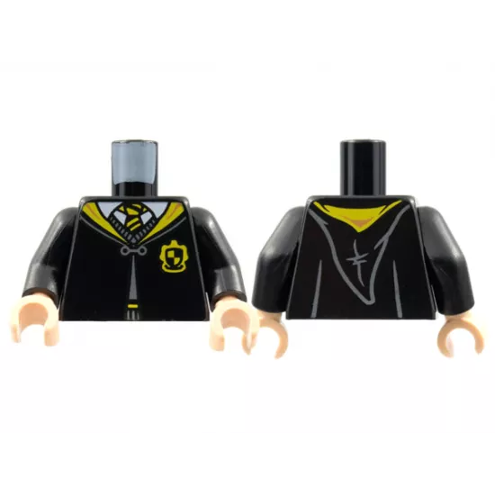 Torso Hogwarts Robe Clasped with Hufflepuff Crest, Sweater, Shirt and Tie Pattern / Black Arms / Light Nougat Hands