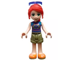 Friends Mia - Olive Green Shorts, Orange Shoes, Dark Purple Top with Diamonds and Triangles, Trans-Purple Sunglasses