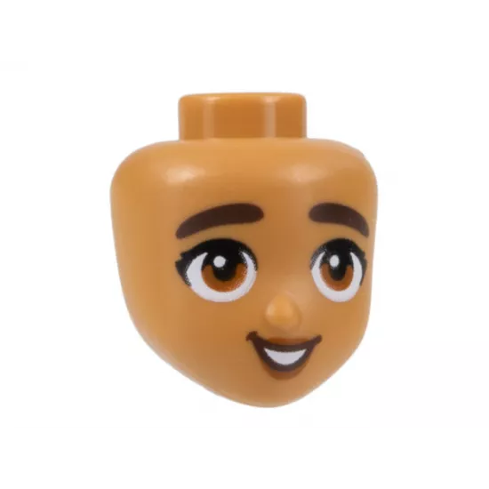 Mini Doll, Head Friends with Dark Brown Thick Eyebrows, Dark Orange Eyes and Lips, Open Mouth Smile with Teeth Pattern