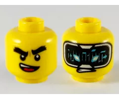 Minifigure, Head Dual Sided Thick Black Eyebrows, Lopsided Open Mouth / HUD with Black Screen, Medium Azure Highlights Pattern