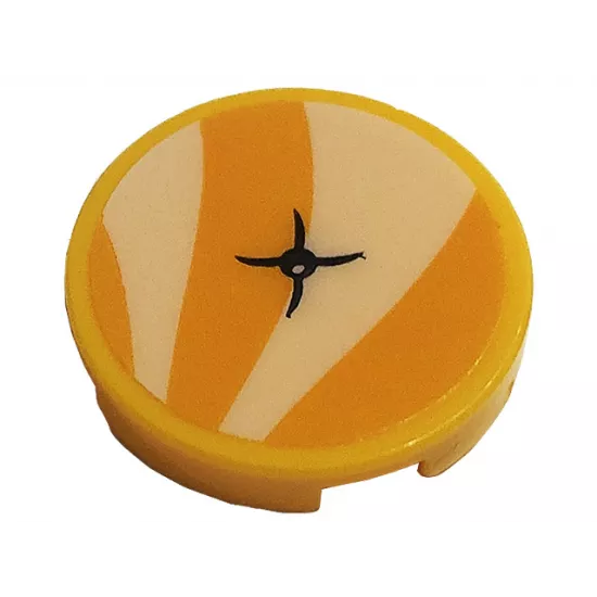 Tile, Round 2 x 2 with Bottom Stud Holder with Bright Light Orange Cushion and Black Button Pattern (Sticker) - Set 41444