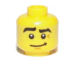 Minifigure, Head Black Eyebrows, Raised Right Eyebrow, Crooked Smile Pattern