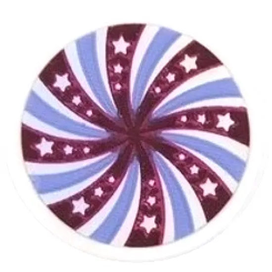 Tile, Round 2 x 2 with Bottom Stud Holder with Magenta and Lavender Swirl and Stars on Iridescent Mirrored Background Pattern (Sticker) - Set 41689