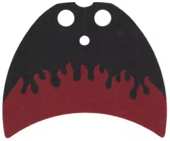 Minifigure Cape Cloth, Crescent Shaped with Flames on Black Background Pattern - Traditional Starched Fabric