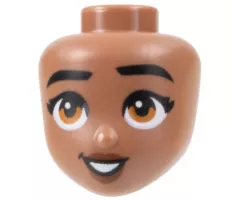 Mini Doll, Head Friends with Black Eyebrows and Eyelashes, Dark Orange Eyes, Reddish Brown Lips, and Open Mouth Smile with Teeth Pattern