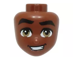 Mini Doll, Head Friends with Black Thick Eyebrows, Dark Tan Eyes, and Lopsided Open Mouth Smile with Teeth Pattern