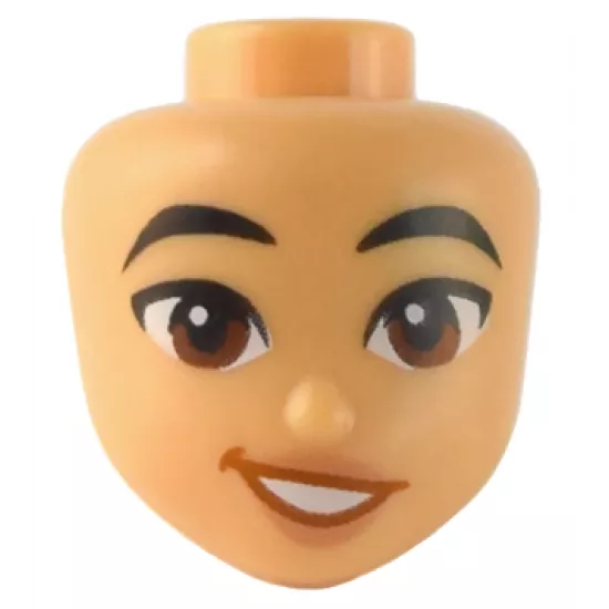 Mini Doll, Head Friends with Black Eyebrows, Reddish Brown Eyes, Nougat Lips, and Dark Orange Lopsided Open Mouth Smile with Teeth Pattern