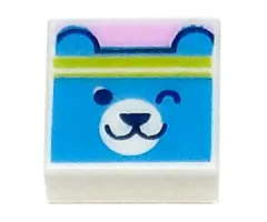 Tile 1 x 1 with Dark Azure Bear Head with Winking Face and Lime Headband on Bright Pink Background Pattern
