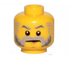 Minifigure, Head Light Bluish Gray and Dark Bluish Gray Eyebrows, Beard, and Sideburns, Medium Nougat Chin Dimple, Stern Pattern