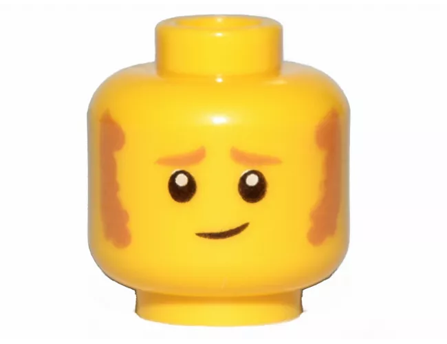 Minifigure, Head Medium Nougat Eyebrows and Sideburns, Worried Lopsided Grin Pattern