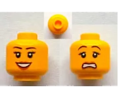 Minifigure, Head Dual Sided Female Black Eyebrows, Eyelashes, Dark Orange Lips, Open Mouth Smile with Teeth / Scared Pattern