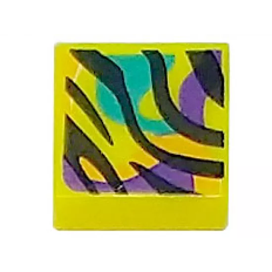 Tile 1 x 1 with Black Tiger Stripes over Bright Light Orange, Dark Purple, and Dark Turquoise Splotches Pattern