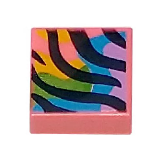 Tile 1 x 1 with Black Tiger Stripes over Bright Green, Bright Light Orange, Dark Azure, and Medium Lavender Splotches Pattern