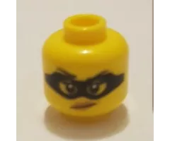 Minifigure, Head Female Black Eye Mask, Black Eyebrows with One Eyebrow Raised, Red Lips with Smirk Pattern