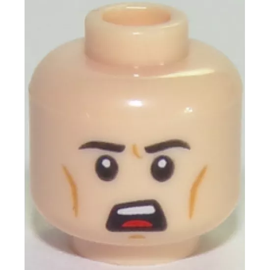 Minifigure, Head Male Black Eyebrows, White Pupils, Chin Dimple, Open Mouth Scowl Pattern