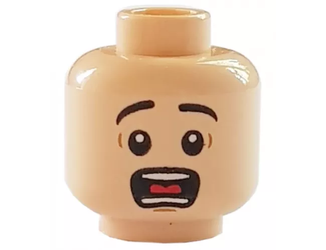 Minifigure, Head Black Eyebrows, Wide Eyes, Open Mouth, Teeth and Tongue, Surprised Pattern