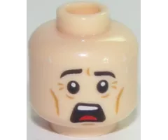 Minifigure, Head Male Black Eyebrows, White Pupils, Chin Dimple, Cheek Lines, Sweat Drops, Open Mouth Surprised / Scared Pattern