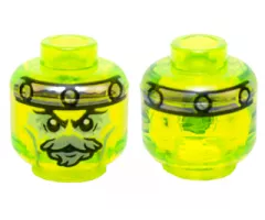Minifigure, Head Alien Ghost with Gray Goatee, Yellowish Green Eyes and Metal Band on Front and Back Pattern