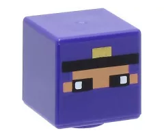 Minifigure, Head, Modified Cube with Pixelated Balaclava with Nougat Face, Eyes, and Black Headband with Gold Trim Pattern (Minecraft Rogue)