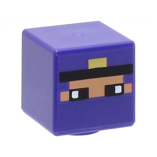 Minifigure, Head, Modified Cube with Pixelated Balaclava with Nougat Face, Eyes, and Black Headband with Gold Trim Pattern (Minecraft Rogue)