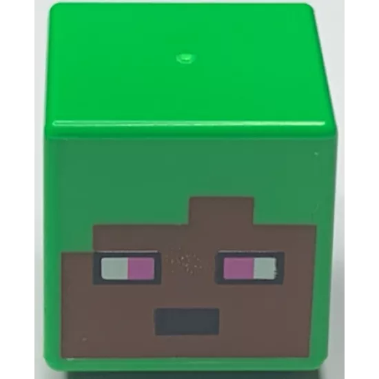 Minifigure, Head, Modified Cube with Pixelated Reddish Brown Face, Black Mouth, and White and Dark Pink Eyes Pattern (Minecraft Baker)