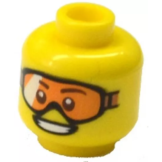 Minifigure, Head Glasses with Orange Goggles, Open Mouth Smile with Teeth Pattern