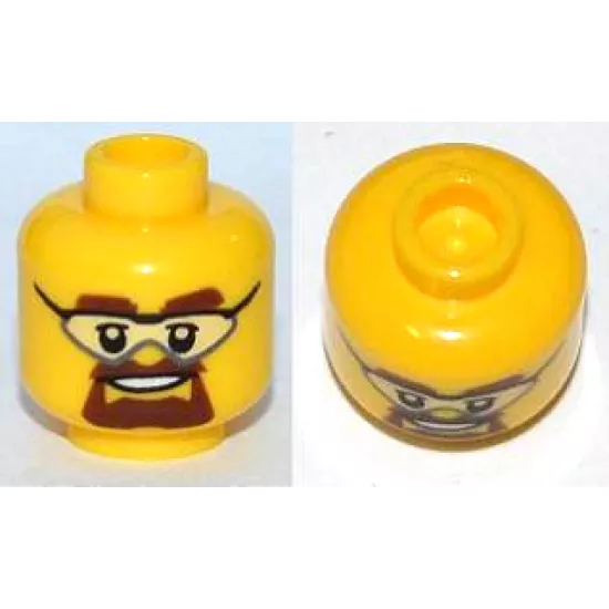 Minifigure, Head Glasses with Safety Goggles, Brown Eyebrows and Goatee Pattern