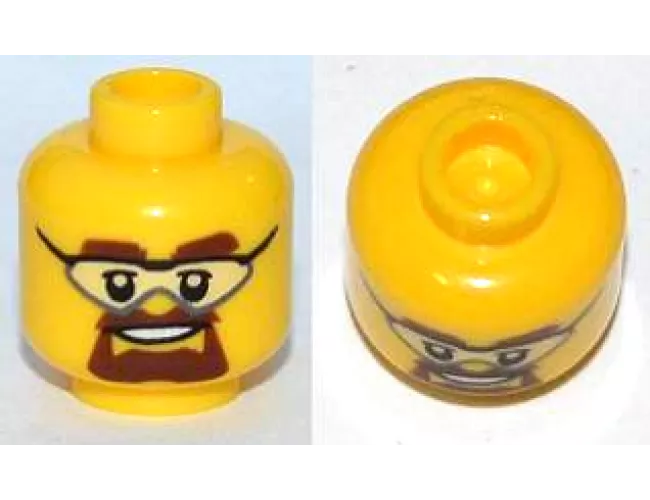 Minifigure, Head Glasses with Safety Goggles, Brown Eyebrows and Goatee Pattern