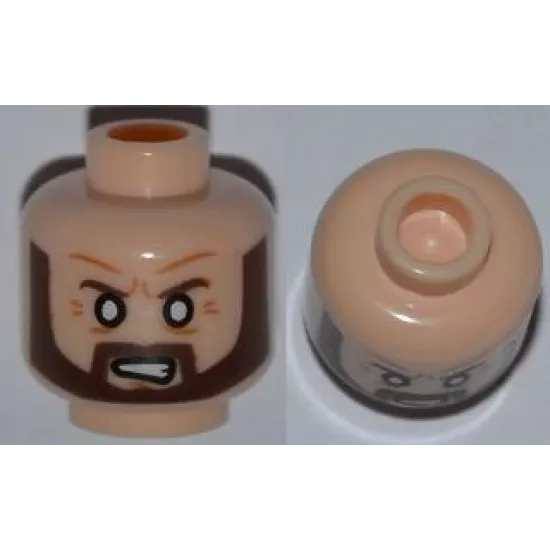 Minifigure, Head Beard Brown Angular, White Eyes, Angry Pattern