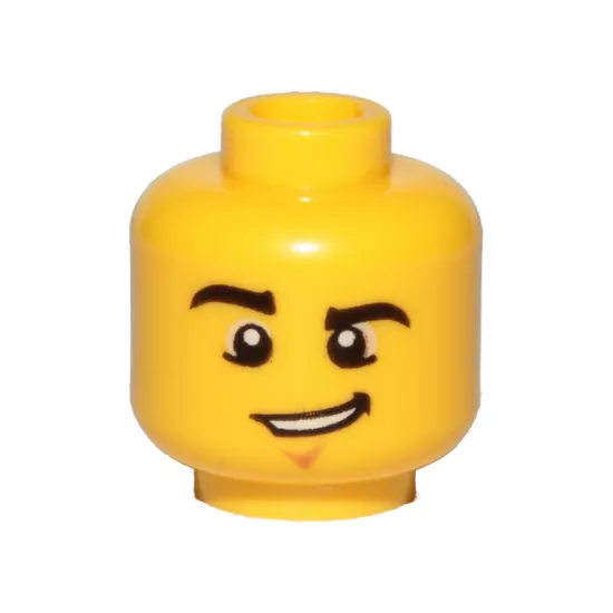 Minifigure, Head Male Black Eyebrows, Raised Right Eyebrow, Chin Dimple, and Lopsided Grin with Teeth Pattern