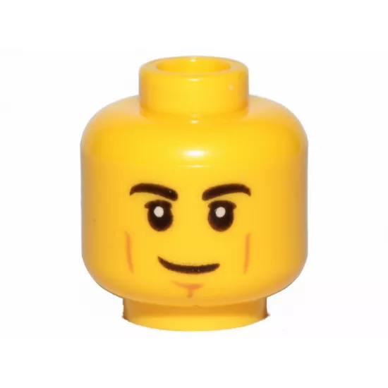 Minifigure, Head Black Eyebrows, Upper Eyelids, Nougat Cheek Lines and Chin Dimple, Lopsided Grin Pattern