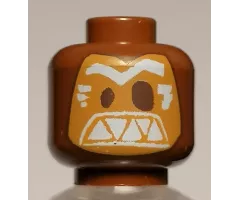 Minifigure, Head Alien Mask Medium Nougat with Dark Brown Eyes and White Eyebrows and Triangular Teeth Pattern (Kakamora)