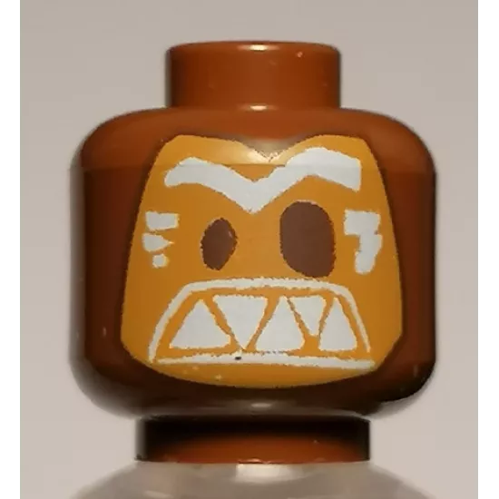 Minifigure, Head Alien Mask Medium Nougat with Dark Brown Eyes and White Eyebrows and Triangular Teeth Pattern (Kakamora)