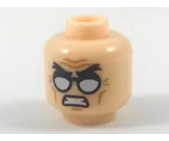 Minifigure, Head Black Angry Eyebrows, Silver Glasses, Gritted Teeth Pattern