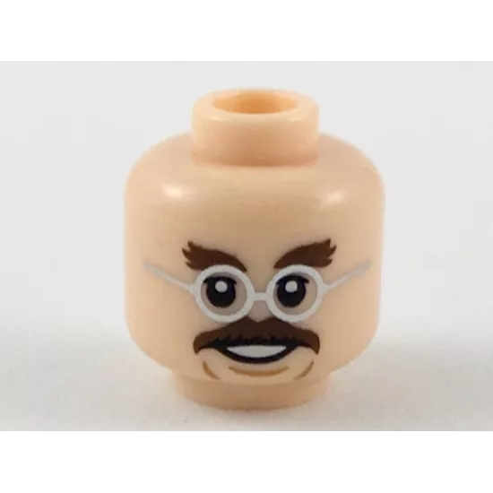 Minifigure, Head Dark Brown Bushy Eyebrows and Moustache, Silver Round Glasses Pattern