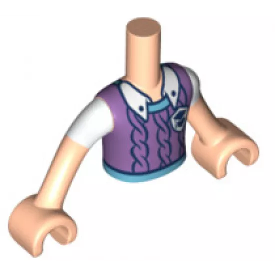 Torso Mini Doll Boy Medium Lavender Vest with Medium Azure Trim over White Shirt Pattern, Light Nougat Arms with Hands with White Short Sleeves