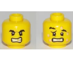 Minifigure, Head Dual Sided Black Eyebrows, Gold Tooth, Five Bee Stings, Determined / Crestfallen Pattern