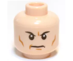 Minifigure, Head Black Eyebrows, Medium Nougat Cheek Lines, Chin Dimple and Wrinkles, Stern Pattern