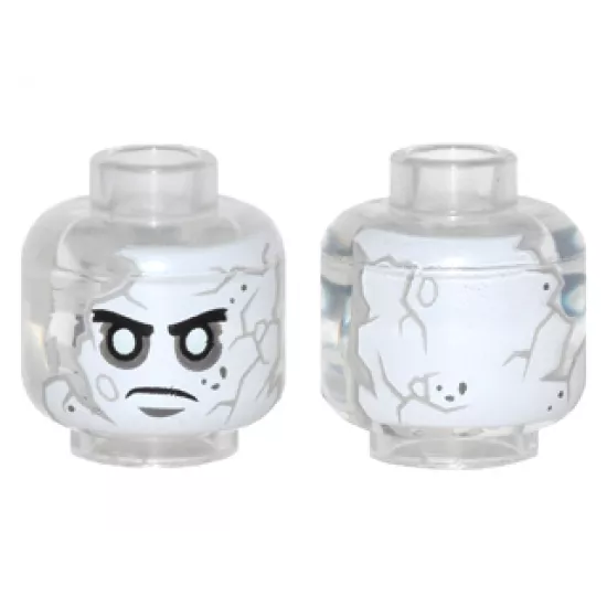 Minifigure, Head Alien with PotC White Face with Gray Cracks and Spots, Thin Black Eyebrows, White Eyes, Thin Frown Pattern