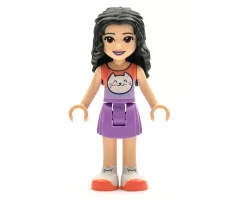 Friends Emma, Medium Lavender Skirt, Coral and Lavender Top with Cat Head