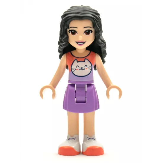 Friends Emma, Medium Lavender Skirt, Coral and Lavender Top with Cat Head
