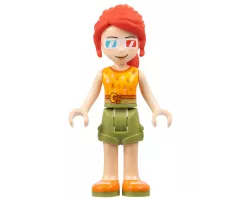 Friends Mia, Olive Green Shorts, Orange and Bright Light Orange Top with Lightning Bolts, Orange Shoes, 3D Glasses