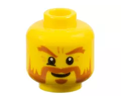 Minifigure, Head Dark Orange Bushy Eyebrows, Moustache, Mutton Chops, Sideburns, and Soul Patch, Furrowed Brow, Mischievous Grin Pattern
