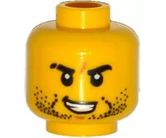 Minifigure, Head Beard Stubble, Black Eyebrows, Scar on Right Eyebrow, Open Mouth with Teeth Pattern