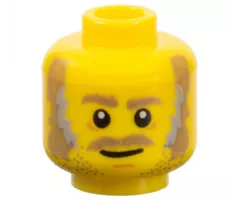 Minifigure, Head Dark Tan Eyebrows, Moustache, Dark Tan and Gray Sideburns, Stubble and White Pupils Pattern